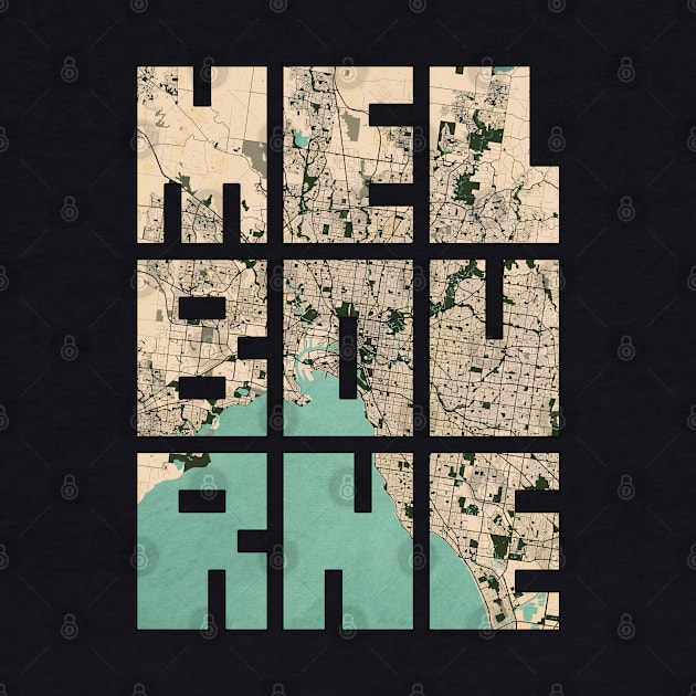 Melbourne, Australia City Map Typography - Vintage by deMAP Studio